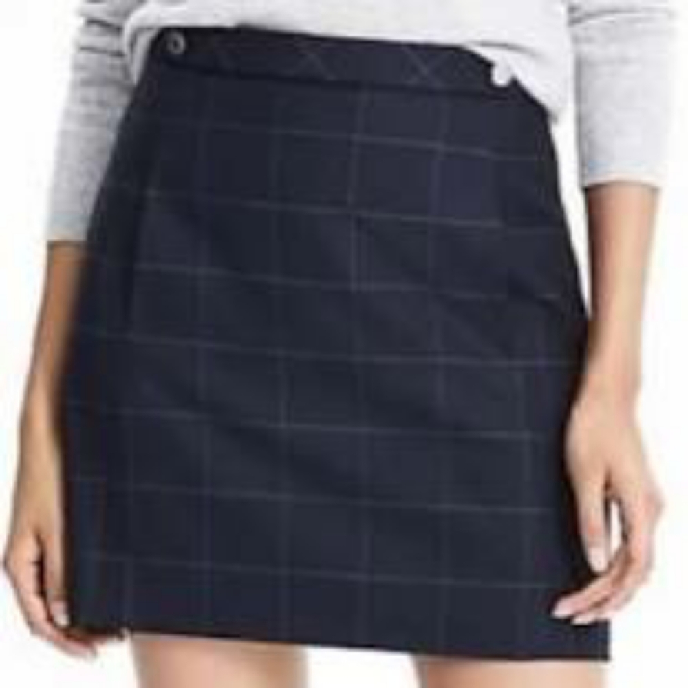 Banana Republic Navy Windowpane Mini Skirt 14 Tall